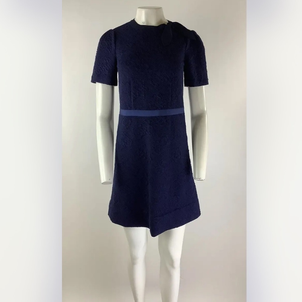 Draper James Sz XS A-Line Textured Dress Blue Polyester Spandex Bow Detail